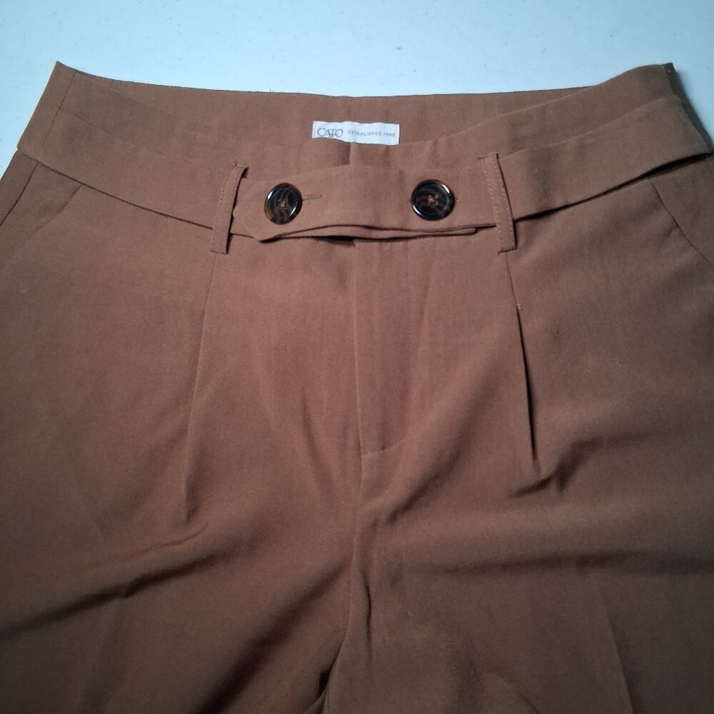 Cato Dress Pants Women Size 12 Brown Wide Leg Button Stretch Classic NEW - Picture 10 of 14